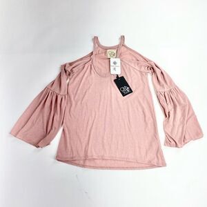 Chaser cold shoulder distressed bell sleeve rose pink top shirt XS